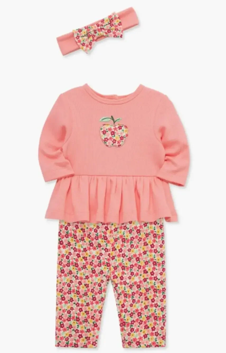 Little Me Apple Skirted Bodysuit, Leggings & Headband Set